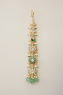 Gold Plated Green & White Stone Meenakari Maangtikka