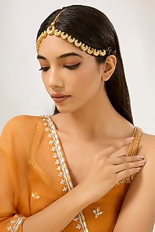 Gold Plated Kundan Polki & Pearl hanging Mathapatti