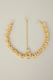 Gold Plated Kundan Polki & Pearl hanging Mathapatti