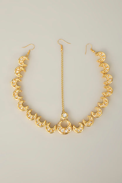 Gold Plated Kundan Polki & Pearl hanging Mathapatti