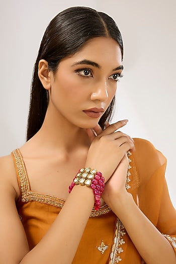 Gold Plated Ruby & Polki Stone Bracelet