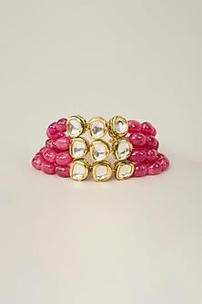 Gold Plated Ruby & Polki Stone Bracelet