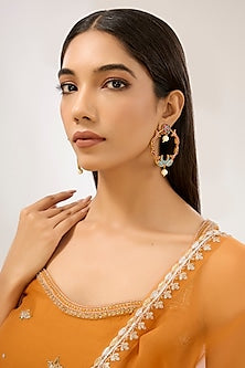 Gold Plated Fish Motif & Pearl Hanging Chandbali Earrings