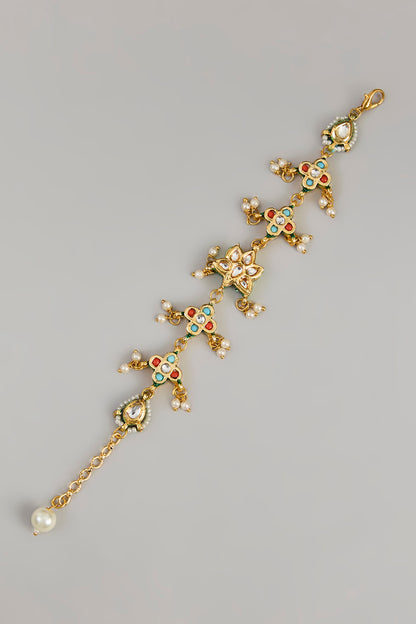 Gold Plated Kundan Polki & Multi-Colored Stone Bracelet