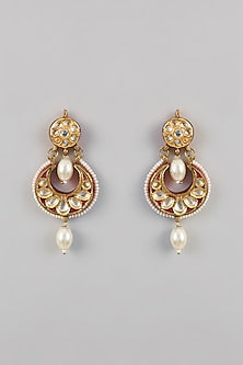 Gold Plated Kundan Polki Enameled Chandbali Earrings