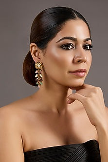 Gold Plated Multi-Colored Stone Dangler Earrings