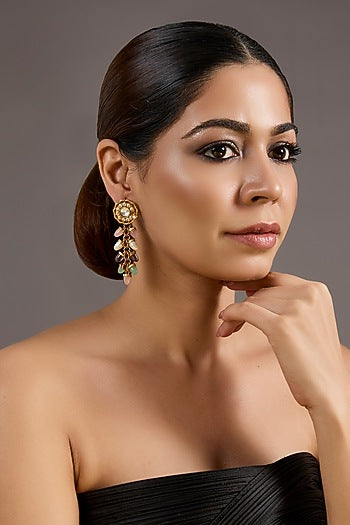 Gold Plated Multi-Colored Stone Dangler Earrings