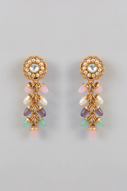 Gold Plated Multi-Colored Stone Dangler Earrings