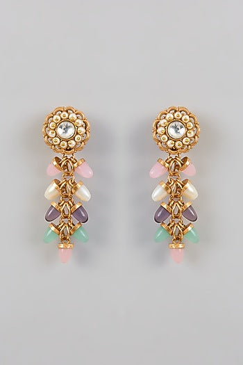 Gold Plated Multi-Colored Stone Dangler Earrings