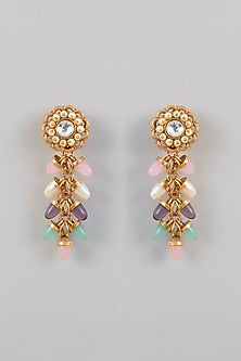 Gold Plated Multi-Colored Stone Dangler Earrings
