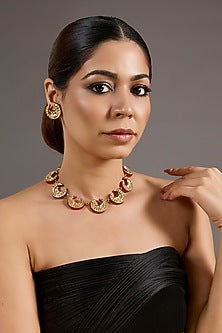 Gold Plated Kundan Polki & Red Stone Choker Necklace Set