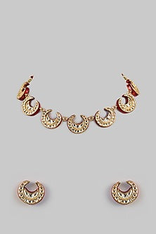 Gold Plated Kundan Polki & Red Stone Choker Necklace Set