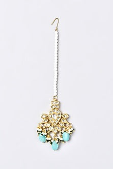 Gold Plated Maang Tikka With Turquoise Beads