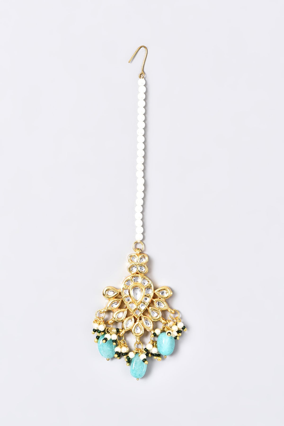 Gold Plated Maang Tikka With Turquoise Beads