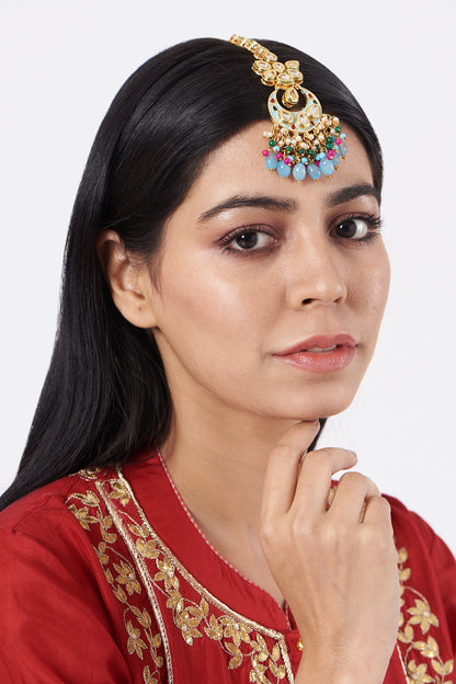 Gold Plated Beaded Bridal Maang Tikka