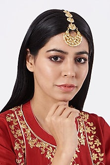 Gold Plated Maang Tikka With Kundan Polki