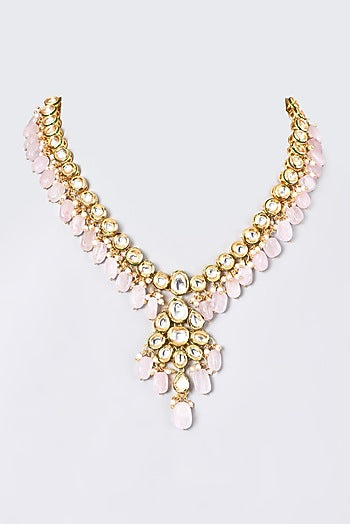 Gold Plated Necklace With Light Pink Beads