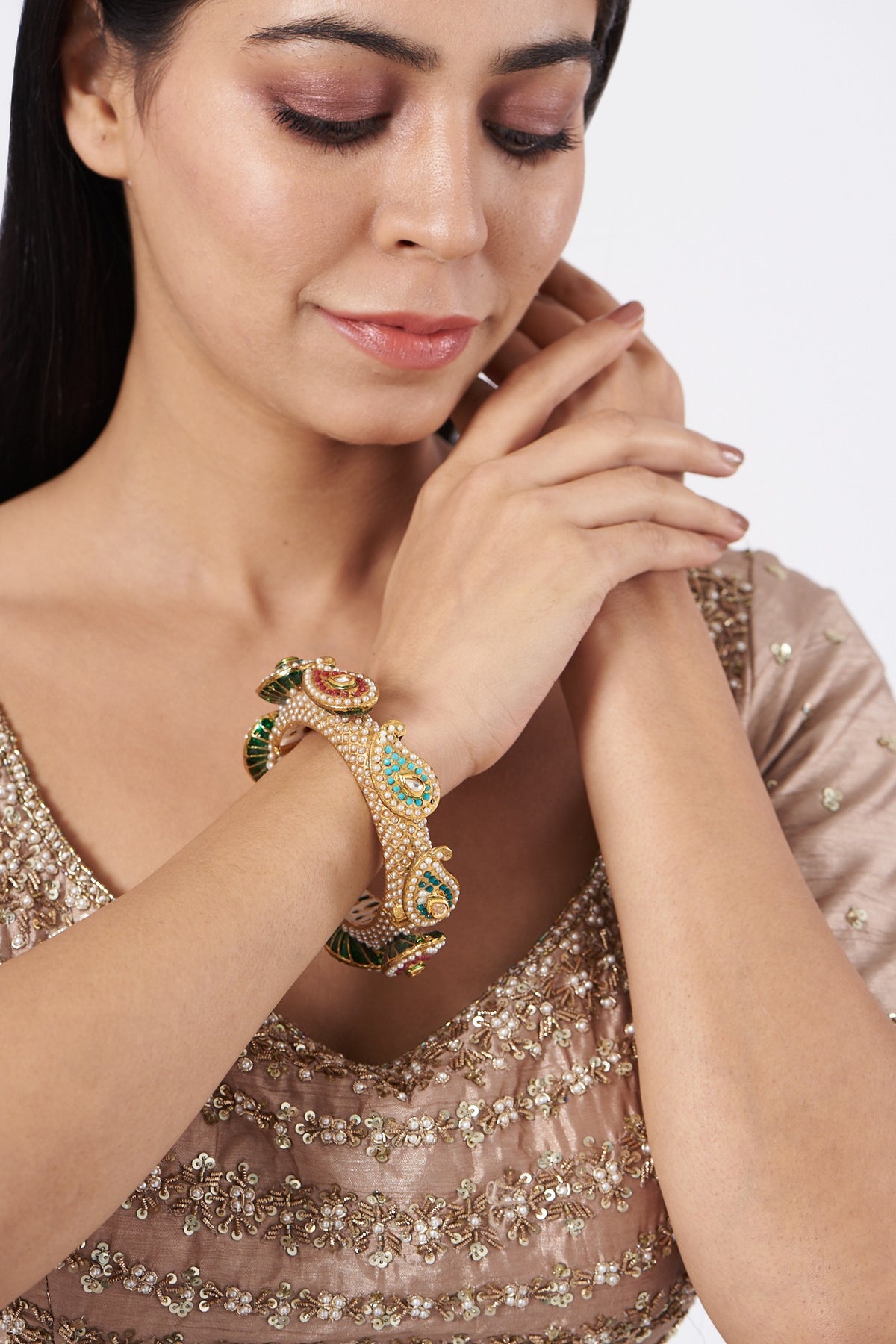 Gold Plated Bangle With Stones