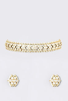Gold Plated Choker Necklace Set With Kundan Polki