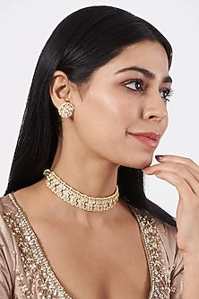 Gold Plated Choker Necklace Set With Kundan Polki