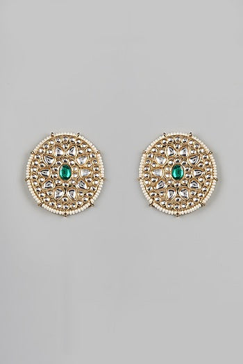 Gold Plated Kundan Polki Oval Stud Earrings