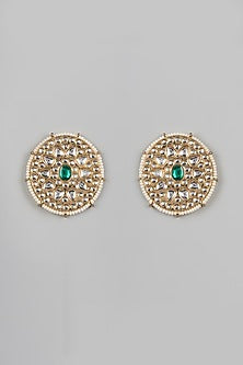 Gold Plated Kundan Polki Oval Stud Earrings
