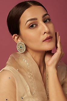 Gold Plated Kundan Polki Oval Stud Earrings