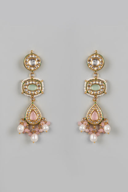Gold Plated Kundan Polki Dangler Earrings