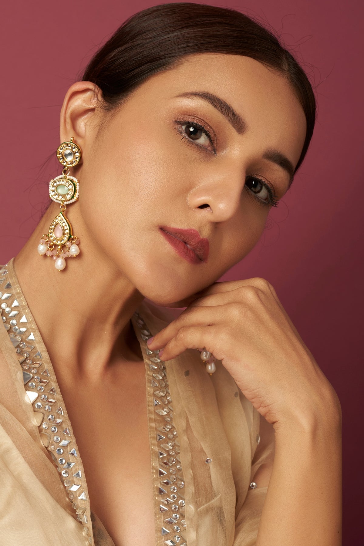 Gold Plated Kundan Polki Dangler Earrings