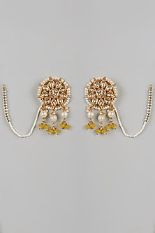 Gold Plated Bead & Kundan Polki Stud Earrings