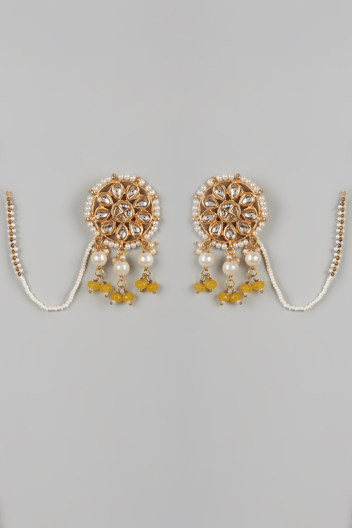 Gold Plated Bead & Kundan Polki Stud Earrings