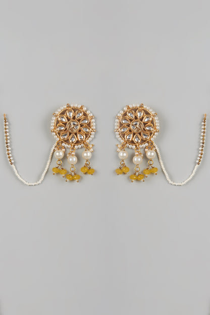 Gold Plated Bead & Kundan Polki Stud Earrings