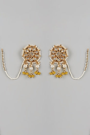 Gold Plated Bead & Kundan Polki Stud Earrings