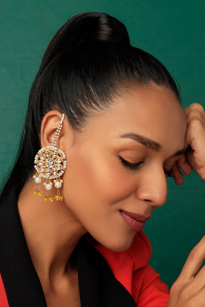 Gold Plated Bead & Kundan Polki Stud Earrings
