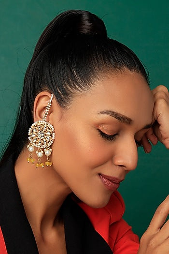 Gold Plated Bead & Kundan Polki Stud Earrings