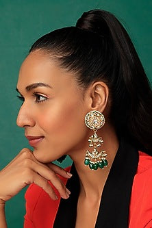 Gold Plated Kundan Polki Meenakari Earrings