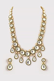 Gold Plated Kundan Polki & Green Meenakari Long Necklace Set