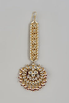 Gold Plated Kundan Polki & Pearl Meenakari Maang Tikka