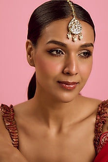 Gold Plated Kundan Polki & Pearl Maang Tikka