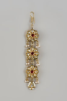 Gold Plated Kundan Polki & Pearl Maang Tikka