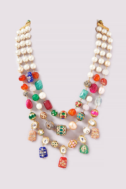 Gold Plated Kundan Polki Layered Necklace