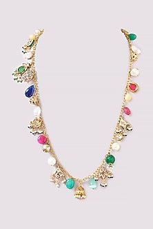 Gold Plated Kundan Polki & Pearl Long Necklace