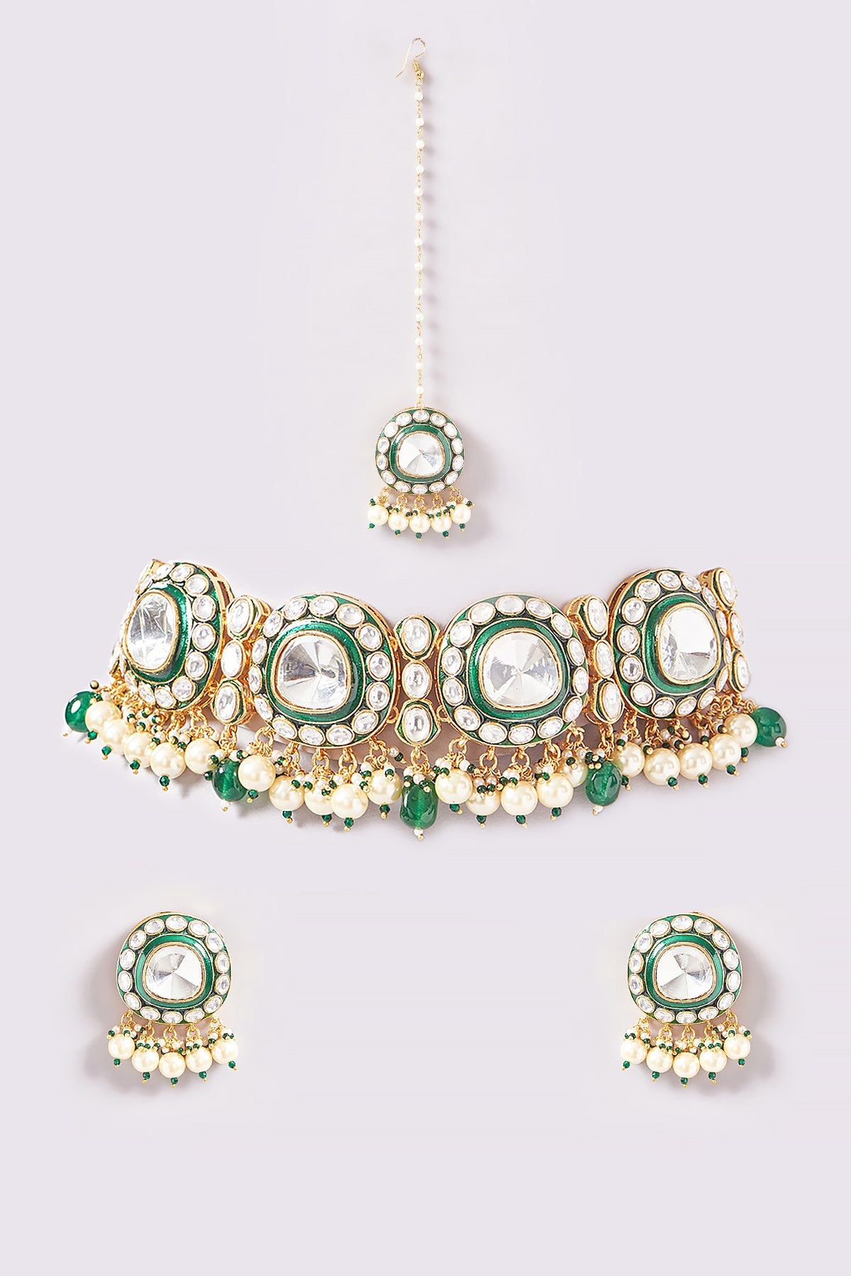 Gold Plated Kundan Polki & Stone Choker Necklace Set