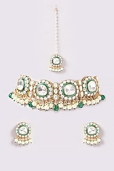 Gold Plated Kundan Polki & Stone Choker Necklace Set