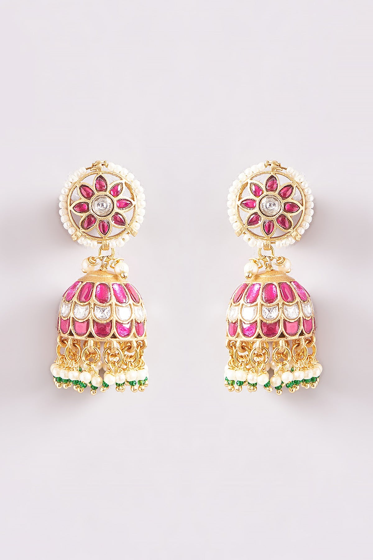 Gold Plated Kundan Polki & Ruby Stone Dangler Earrings