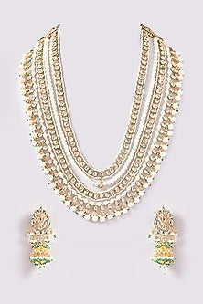 Gold Plated Kundan Polki & Pearl Layered Necklace Set