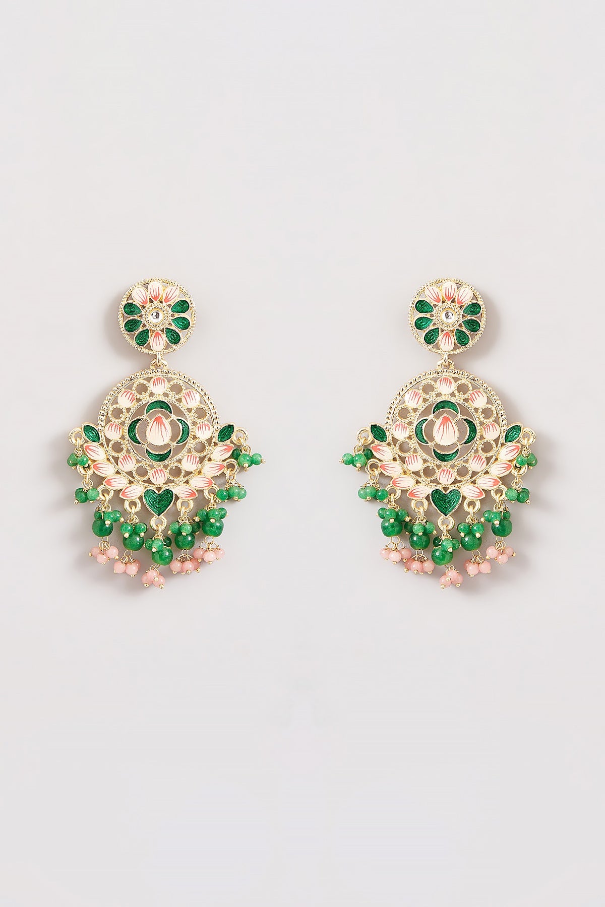 Gold Plated Multi-Colored Beaded Enameled Chandbali Earrings