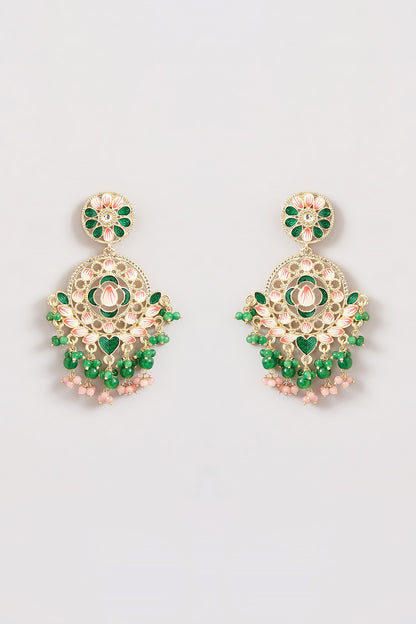 Gold Plated Multi-Colored Beaded Enameled Chandbali Earrings