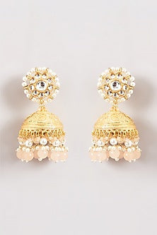 Gold Plated Kundan Polki & Pearl Jhumka Earrings