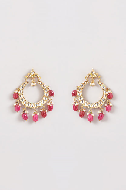 Gold Plated Kundan Polki Chandbali Earrings